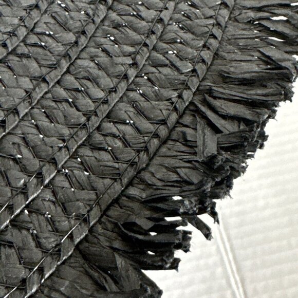 Fashion Hat Woven Fringed Sun Hat Grosgrain Ribbon Band Black NWT 9037 - Picture 7 of 14